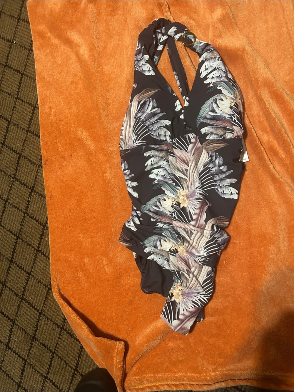 BCBGMaxAzria Black Tropical Print One-Piece Swimsuit
